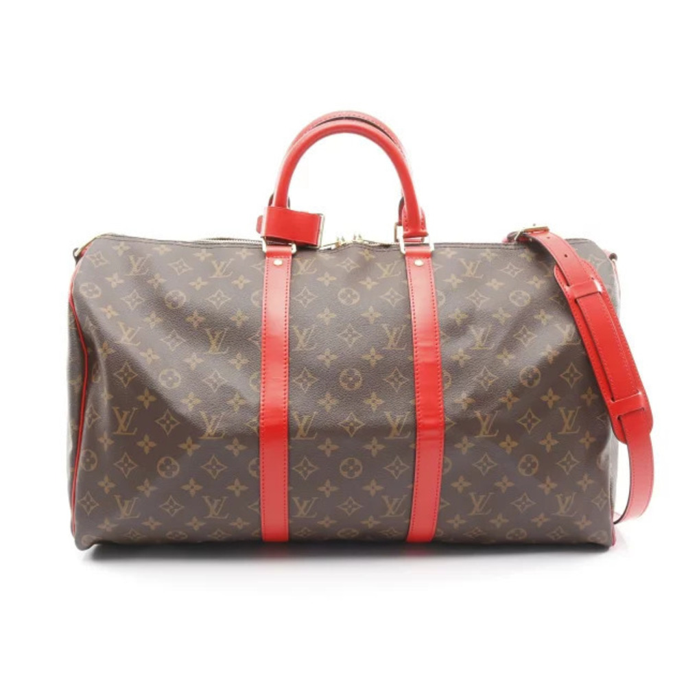 Louis Vuitton Keepall Bandouliere Monogram Bag Canvas Leather Travel Bag Red